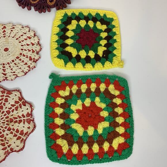 5 Vintage Trivets Crochet Wicker Granny Square Handmade - Picture 8 of 9